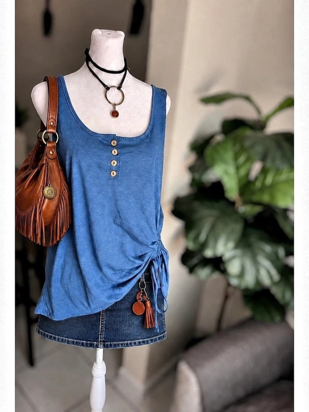 SHEIN Button Side Ruched Tank Top Size Large